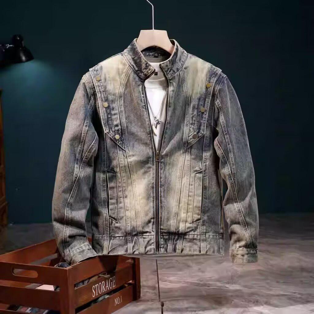 Men's Trendy Punk Street Style Denim Jacket - European & American Spring/Autumn Casual Motorcycle Top