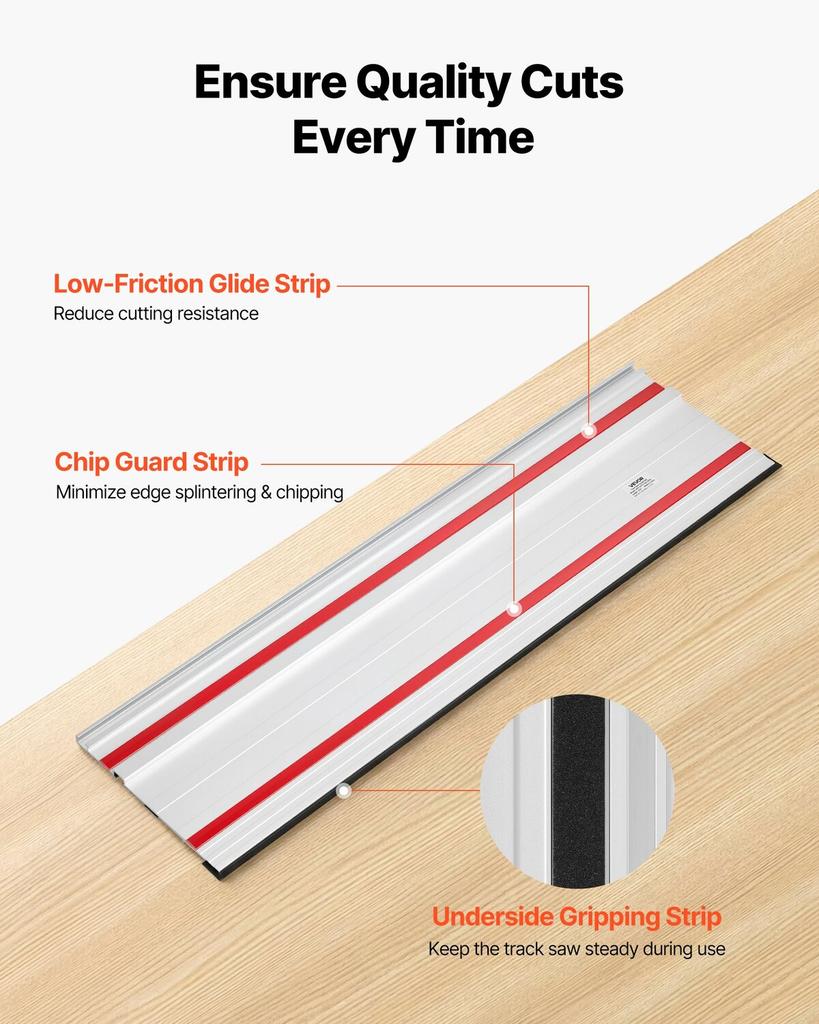 Track Saw Guide Rail, 2794 mm Cutting Range, Kit Includes 2 x 698.5 mm Aluminum Extruded Guide Rails and 3 Connectors, Compatible with Makita, Festool