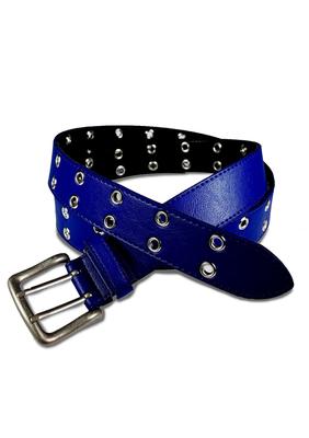 [SeaLand] Long Double Eyelet Belt, Waist 50-130cm: Width 40mm [Blue] Made In Japan