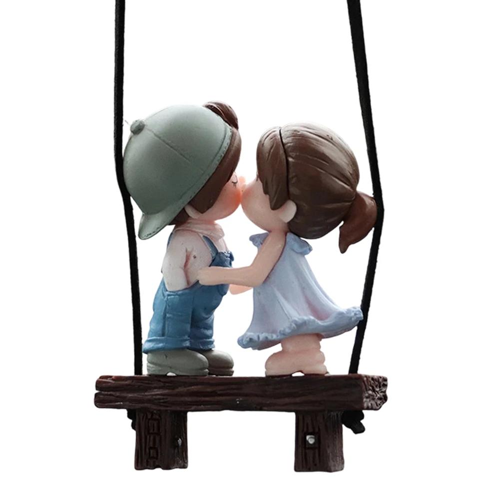 Anime Car Accessories Cute Couple on Swing Car Accessories Interior Romantic Couple Rearview Mirror Swing Pendant Ornament Gift