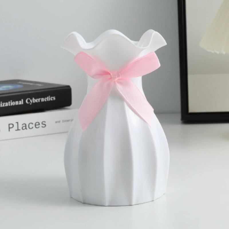Modern Wave Pattern Flower Vase, Plastic Material with Water Ripple Texture, Nordic Home Tabletop Decoration белый