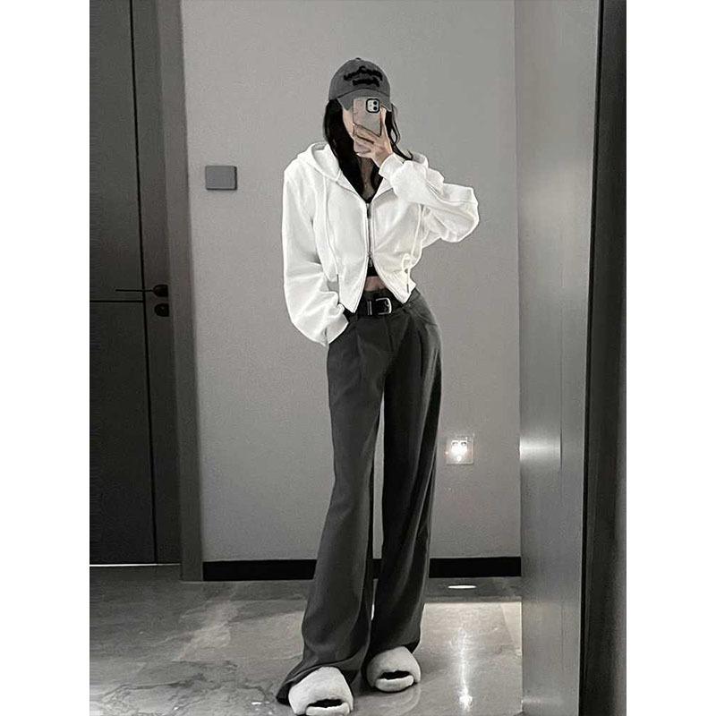 Casual Short Hooded Sweatshirt Women Zip Up Hoodies Solid Harajuku Long Sleeve Slim fit Crop Top Female Jackets Coat