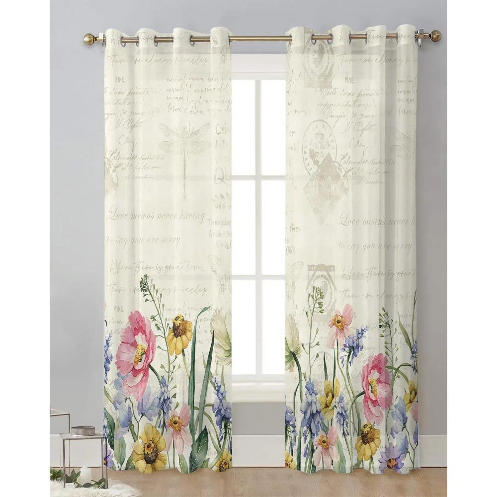 Spring Flowers Plants Wildflowers Sheer Curtains for Living Room Decoration Window Curtain Kitchen Tulle Voile Organza Drapes