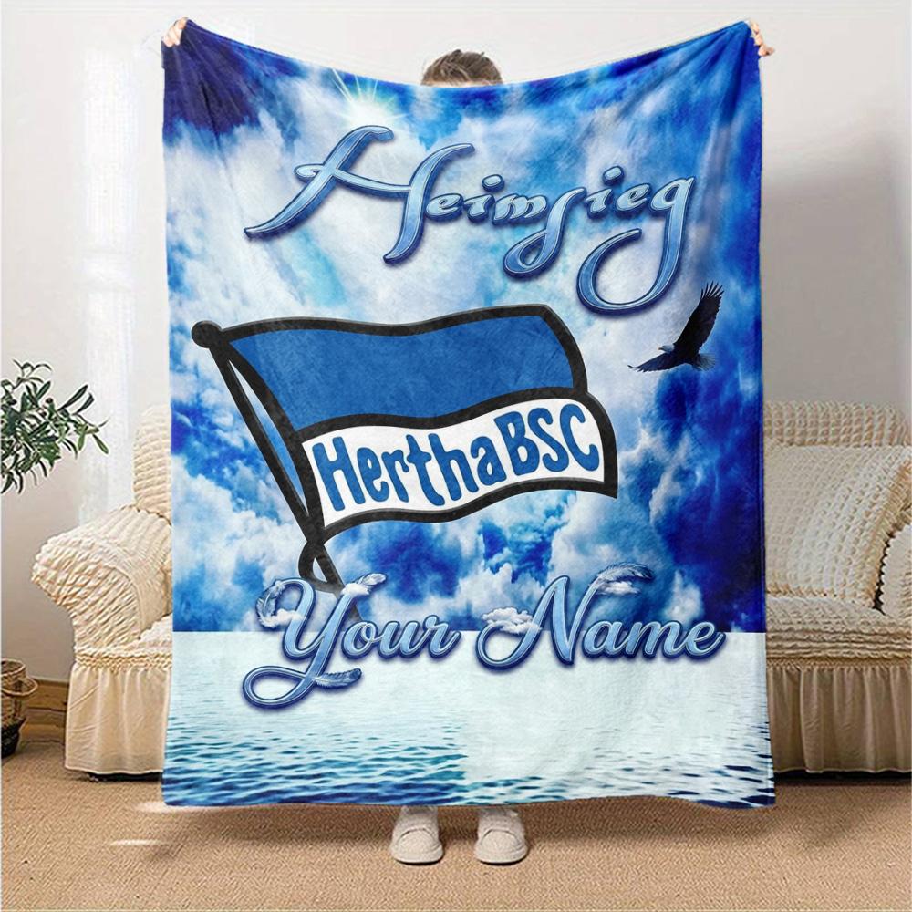 Name Custom Hertha BSC Print Flannel Blanket High Quality Warm Comfortable Cover for All Seasons Perfect for Gifts Home Decor
