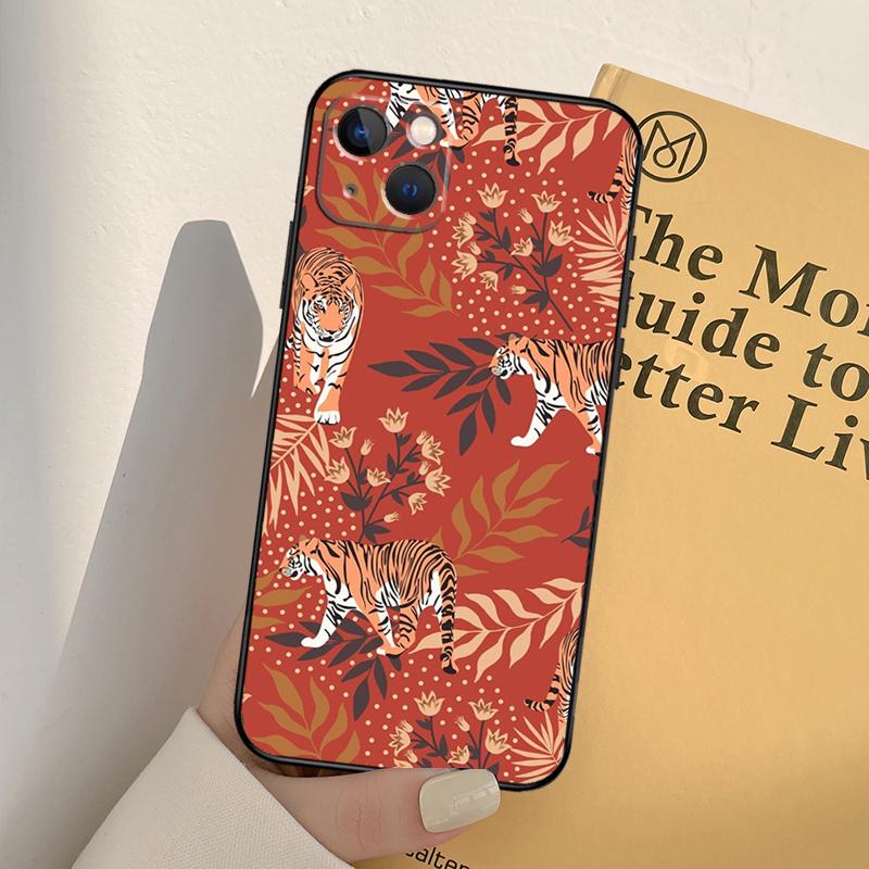 Tigers Leopards Tropical Leaves Phone Case For iPhone 17 16 15 14 13 11 12 Pro Max Mini XR 16e 15 16 Plus 17 Air Full Cover