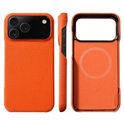 For Magsafe Case for iPhone 17 Air 15 16 Pro Max 17Pro Lychee Natural Cowhide Leather Magnetic Protector  Phone Back Cover