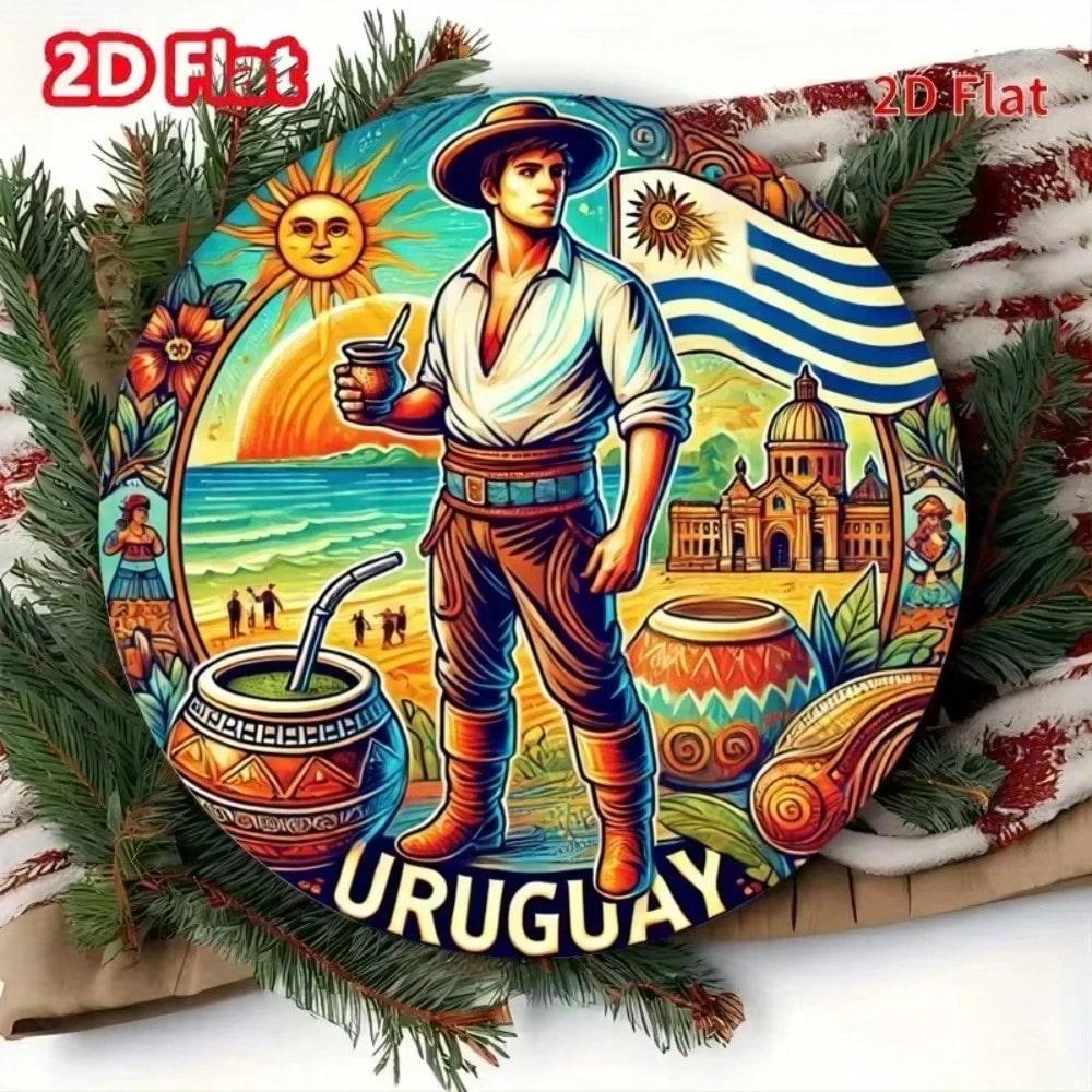 Uruguay Metal Wall Art, Huarache Tea Beach Scene Decor, Cultural Tin Sign for Living Room