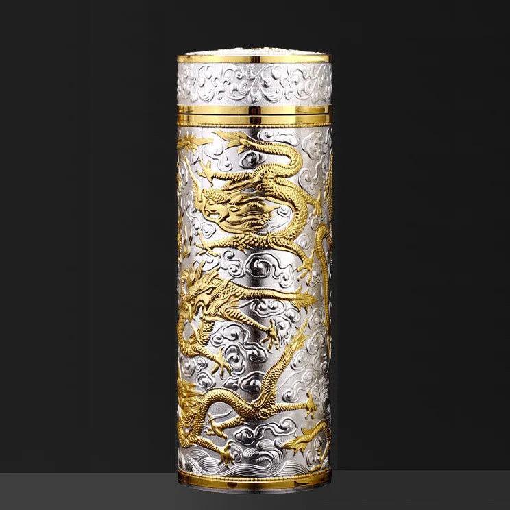 Kowloon Snowflake Sterling Silver Thermos Cup with 999 Pure Silver Inner Liner 304 Stainless Steel Liner