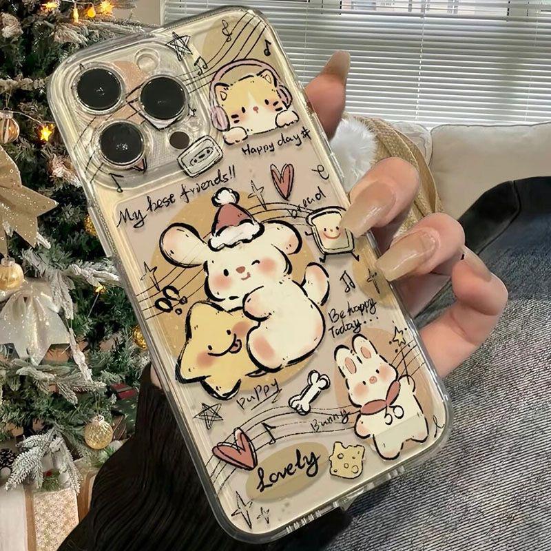 

Cute Cat Music Phone Case for Apple 16 Pro Max, 14, 13, 12, 11 - Transparent, Soft, Anti-fall iPhone 15 Plus