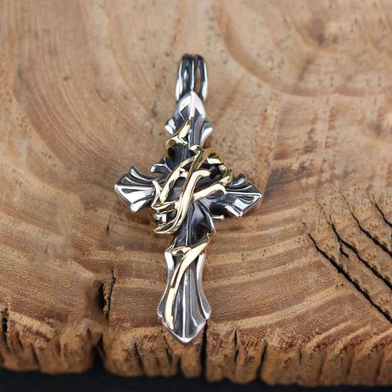 

New Thorn Cross Pendant Men s Women European and American Fashion Trendy Hip-hop Retro Necklace Titanium Steel Personalized Pendant Gold Thorn Cross Pendant (Single Pendant)