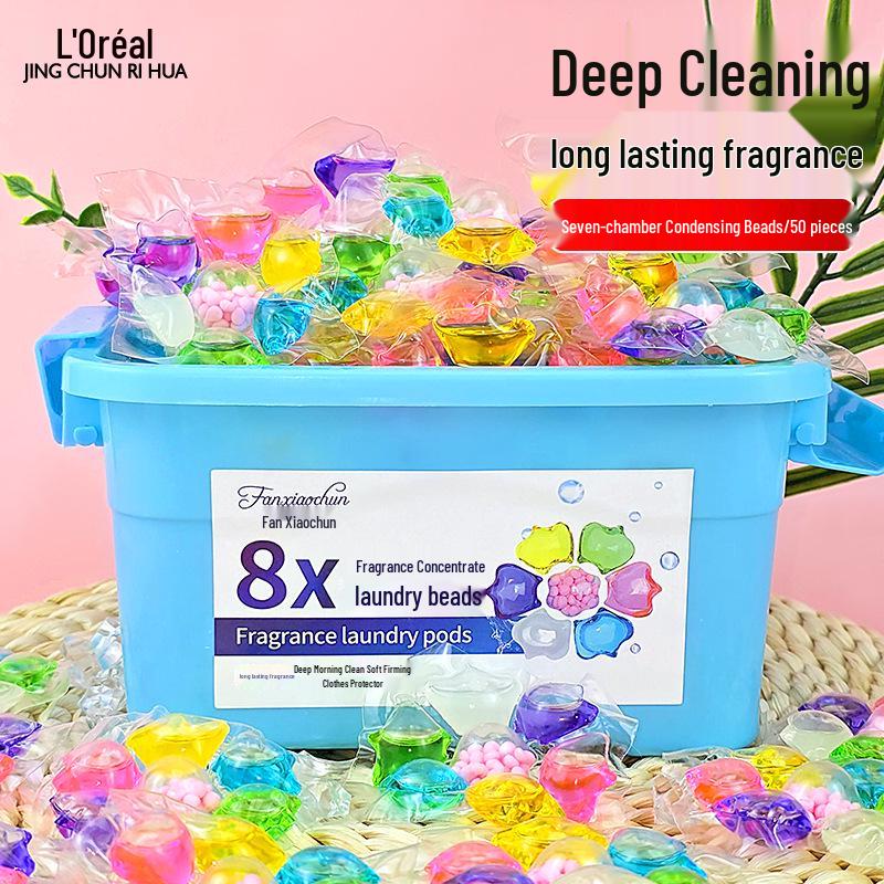 50-Piece Laundry Pods with Stain Removal, Softening, Long-lasting Fragrance & Concentrated 10g Beads