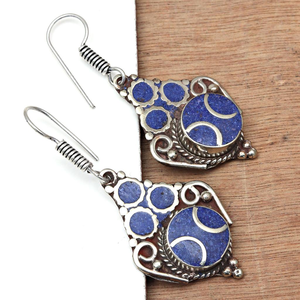 Tibetan Turquoise Lapis Lazuli Nepali Earrings Handmade Jewelry Coral Tribal