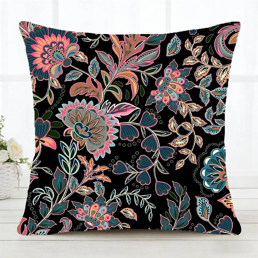 Dark Green Floral Pillow Case Fashion Square Pillowcase Bedroom Sofa Room Ins Decoration Leisure