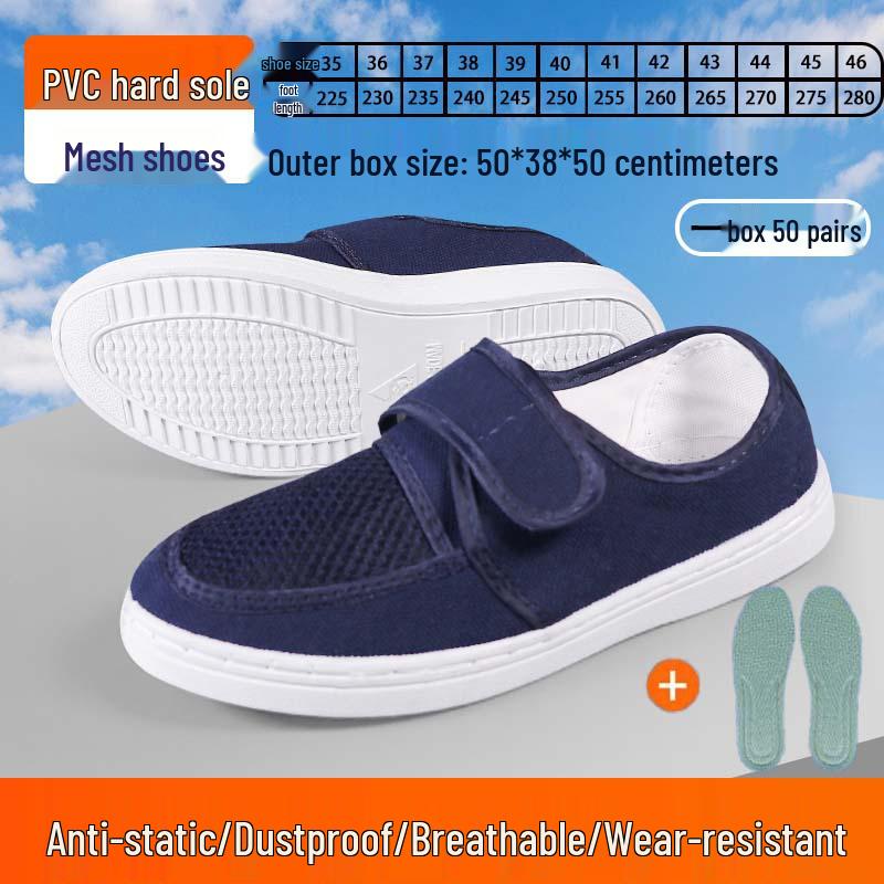Breathable Anti-static Mesh Shoes with Thick Soft Soles and Non-slip Velcro Canvas