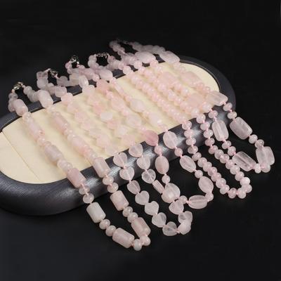 Women Necklace Natural Stone Rose Quartz Necklace Irregular Beads Charms For Birthday Gift Length 45 CM