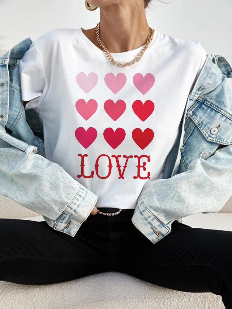 Love Heart Print Women T Shirt Summer Funny Short Sleeves O Neck  Tops Tee Female 90s Casual Fashion Clothing