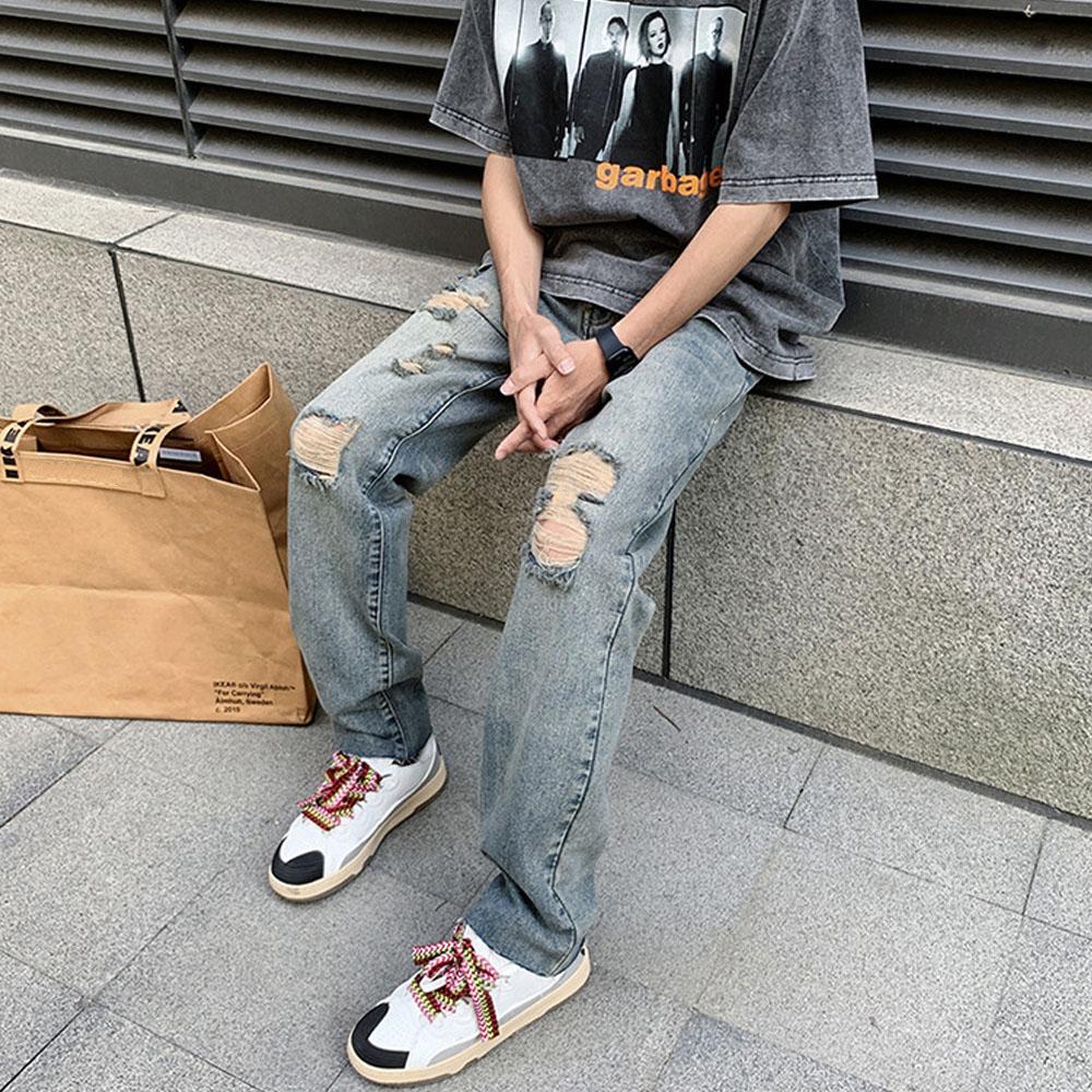 Men's Vintage Y2K Baggy Ripped Jeans Harajuku Denim Pants Quality Hip Hop Trousers Fall Korean Autumn Clothes Jeans For Men