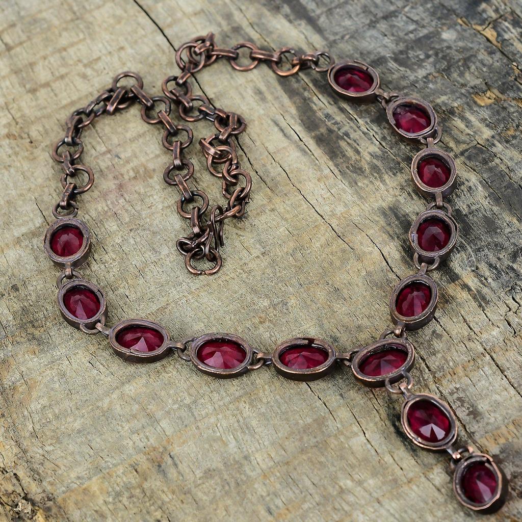 Faceted rubellite necklace electroformed copper necklace adjustable chain necklace electroformed jewelry for gift gemstone handmade necklace
