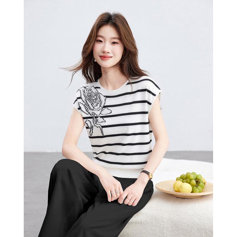 Srcr Women s Silk-Blend Jacquard Striped Polo T-Shirt L