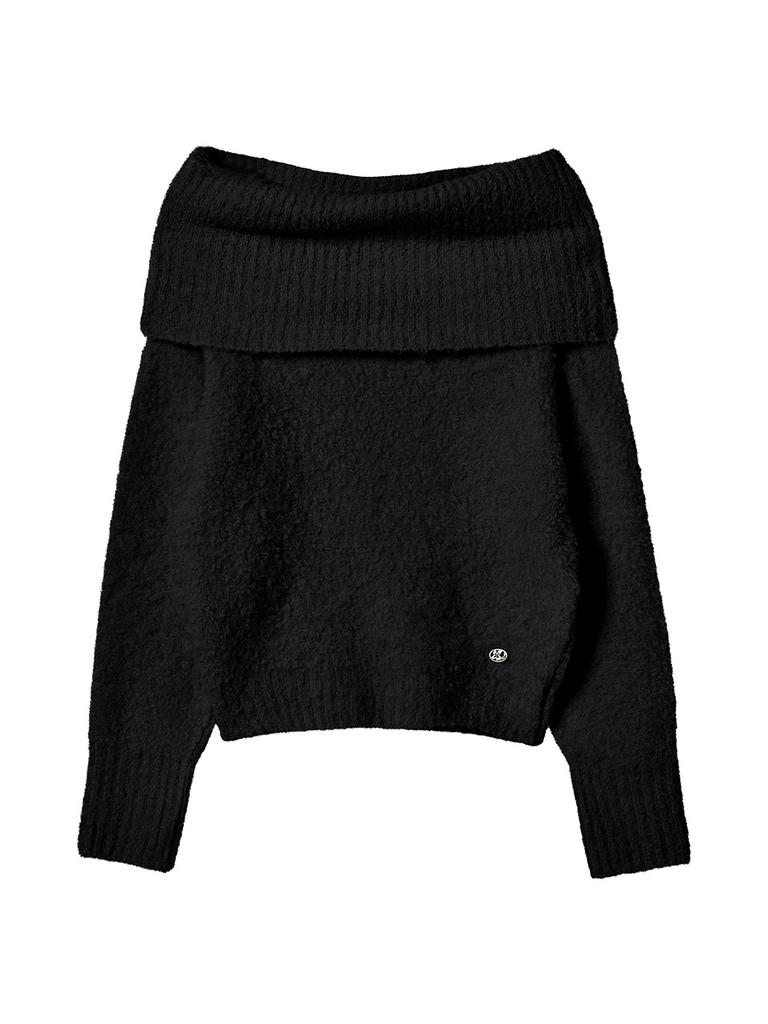 THE GREEN LAB Off-Shoulder Boucle Knit [Black]
