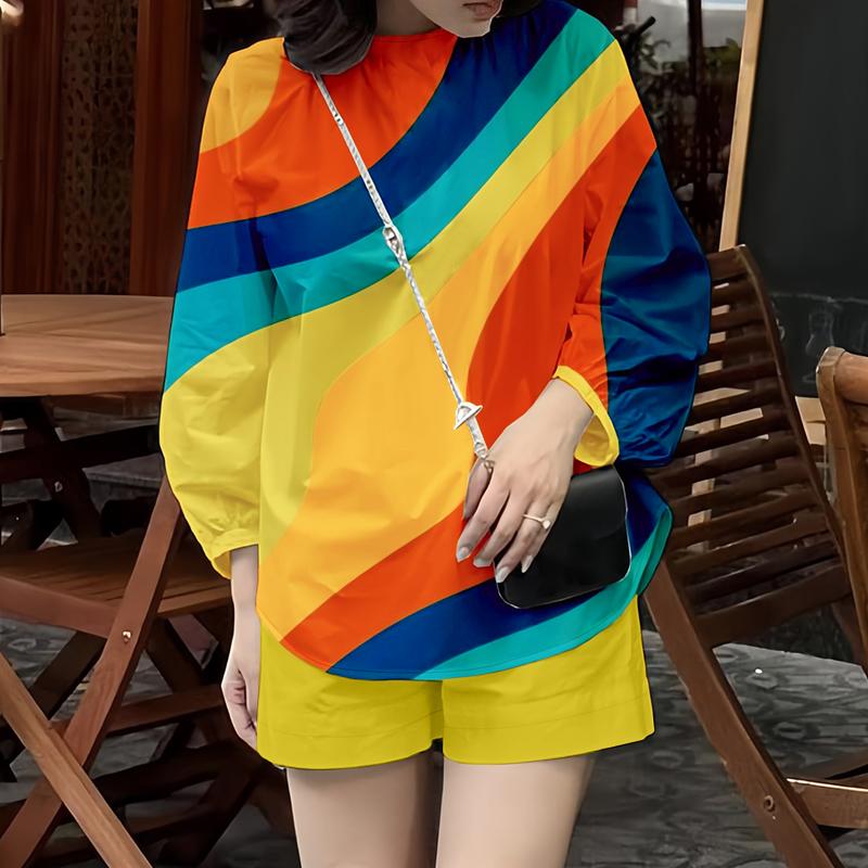 

ZANZEA Women 3/4 Sleeve Print Blouse and Shorts Summer Two Piece Suit Sets 4XL жовтий