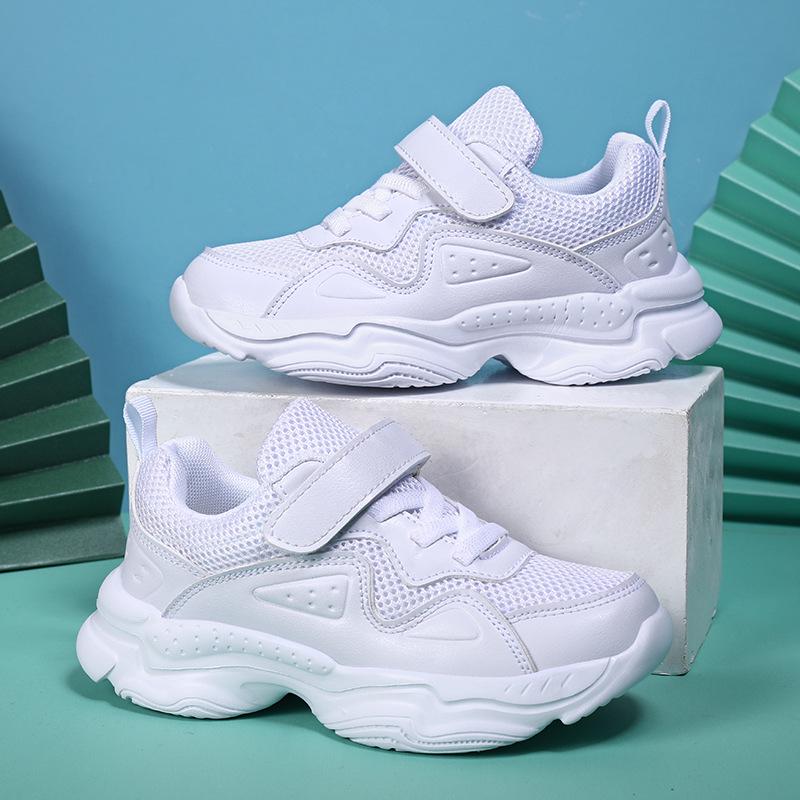 Children's White and Black Sports Shoes - Winter Leather for Boys & Spring/Fall Mesh for Girls