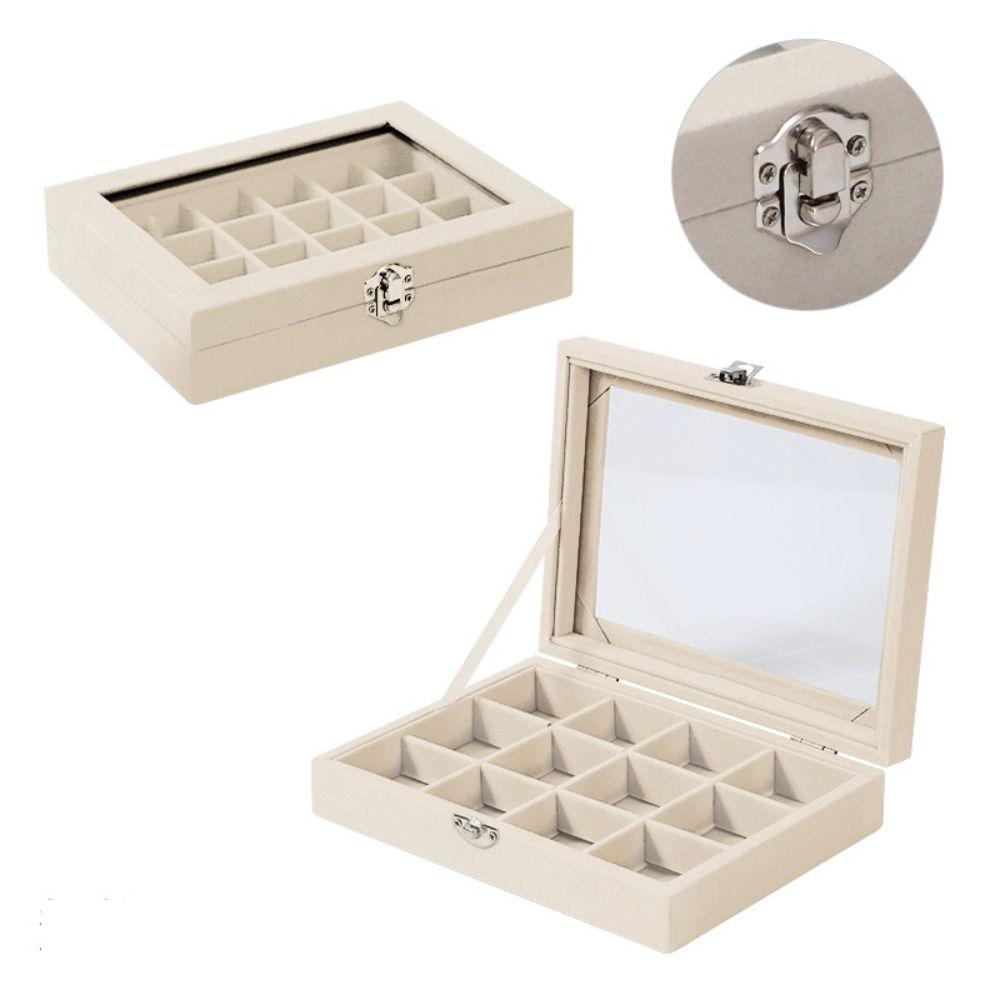 

Портативный бархатный лоток для колец, пыленепроницаемая бархатная шкатулка для ювелирных изделий, изысканный органайзер для ювелирных изделий для хранения Beige-12 Grid