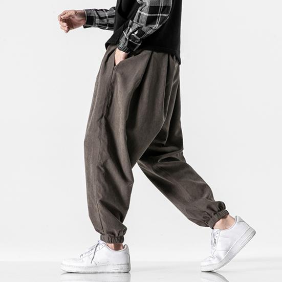 Mid-Rise Elastic Waistband Drawstring Pockets Solid Color Men Bloomers Spring Autumn Thin Style Hip Hop Trousers Streetwear