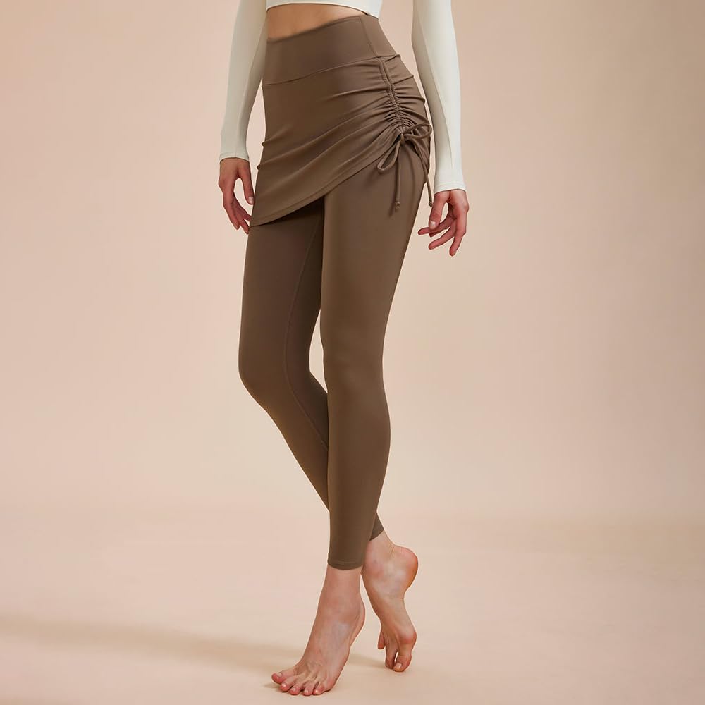 Yomoment Loose Fit Leggings with High Yoga Yoga Wear 2-in-1 Skirt, Drawstring, Waist, Moisture-Wicking, Quick-Drying, Leggings, Pilates,