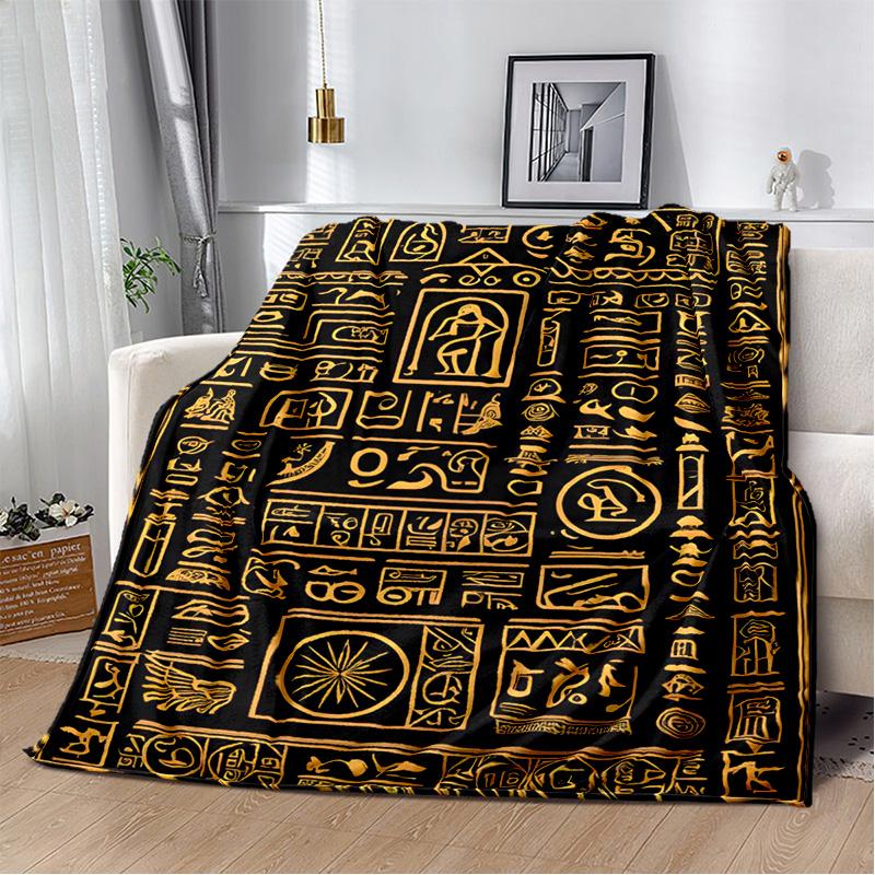 3D Ancient Egyptian Mythological Ideographic Sign Symbols Blanket,Soft Throw Blanket for Home Bedroom Bed Sofa Cover Blanket Kid