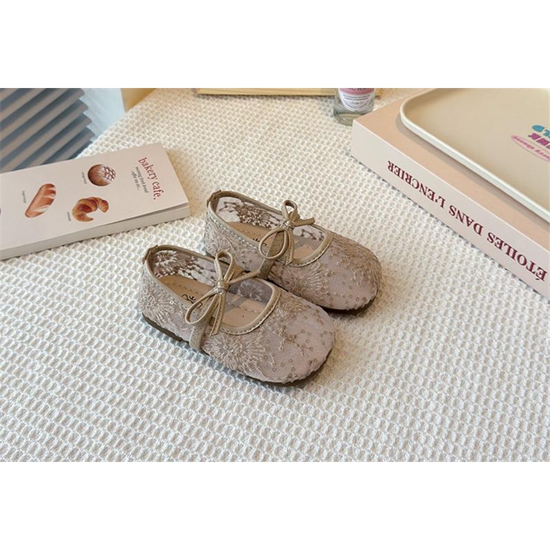 Breathable Lace Mesh Flat Shoes For Girls With Bow Spring Summer Children's Shoes Stylish Comfortable Girls Flats