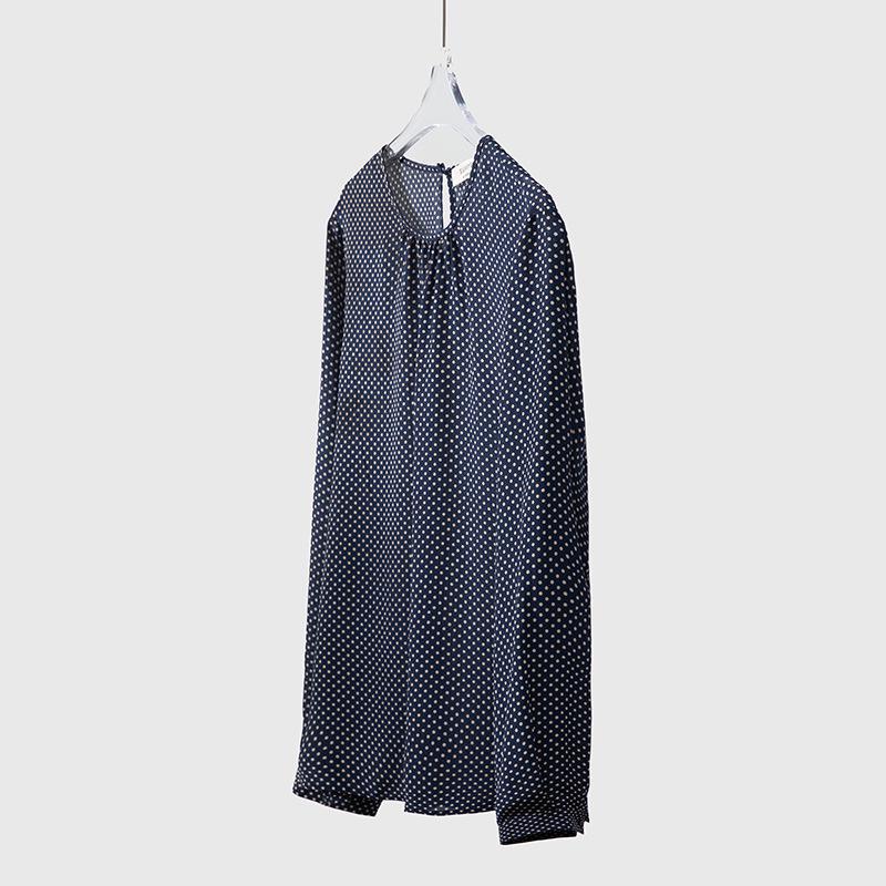 

Silk Retro Long Sleeve Round Neck Top with Slit Hem - 100% Mulberry Silk M