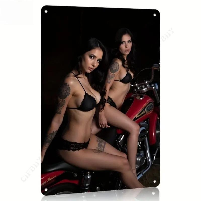 Motorcycle Metal Wall Sign, Garage Bar Decor 20x30cm