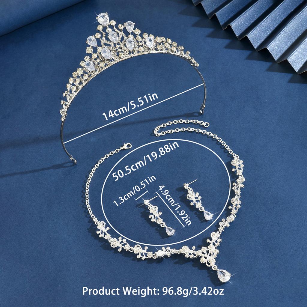 Ladies' fashionable water droplet light luxury necklace earrings crown Zircon set wedding party holiday gift