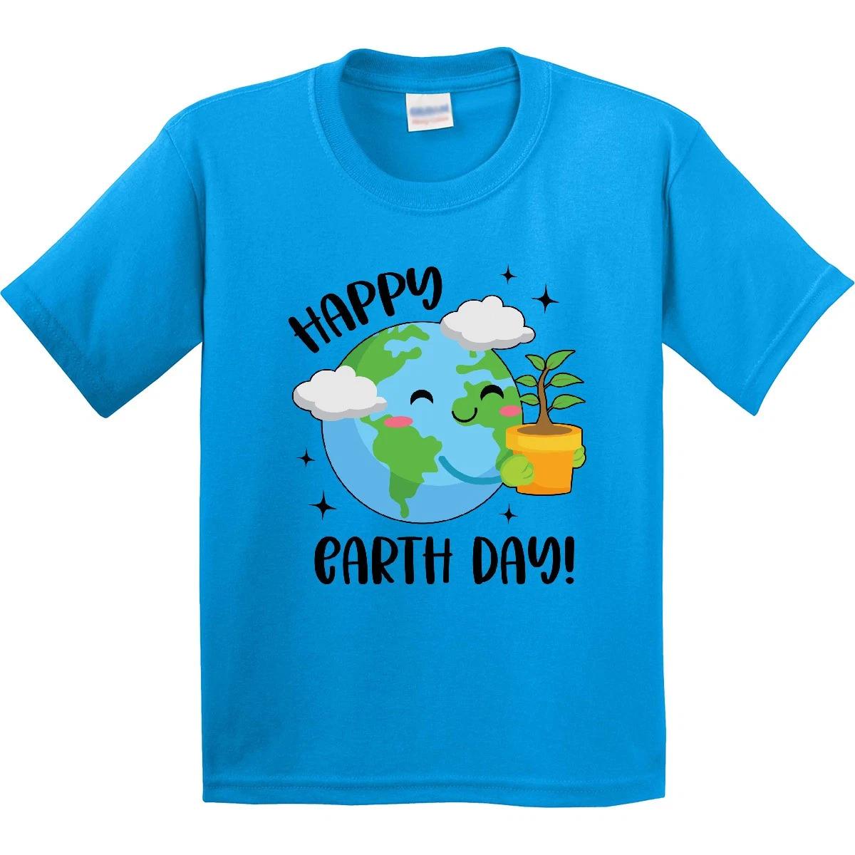 Inktastic Happy Earth Day Cute Smiling Planet Earth With Tree Youth T-Shirt Air 110