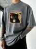 Cats Love To Drink Coffee Print Men Washed TShirt Casual Loose T Shirts Summer Cotton Streetwear Soft Breathable Short Sleeve