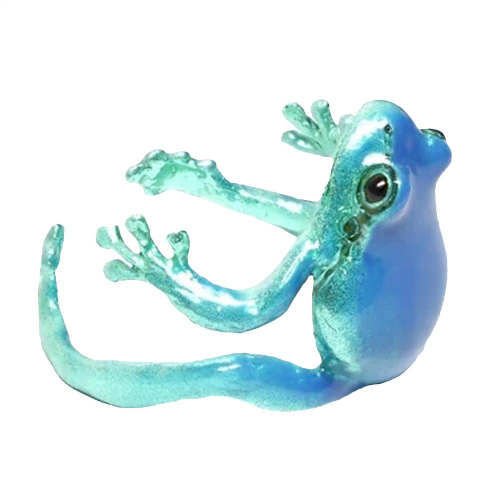 Pierścionek Żaba Drzewna, Zielony Oryginalny Pierścionek Żaba, Zwierzęcy Kształt w Niszowym Designie, Niebieski Pierścionek Żaba, Pierścionek z Regulowanym Otworem