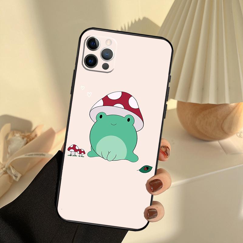 Kawaii Frog Mushroom Phone Case For iPhone 13 16 15 11 12 14 17 Pro Max 12 Mini 15 16 Plus 16e 17 Air Cover Funda