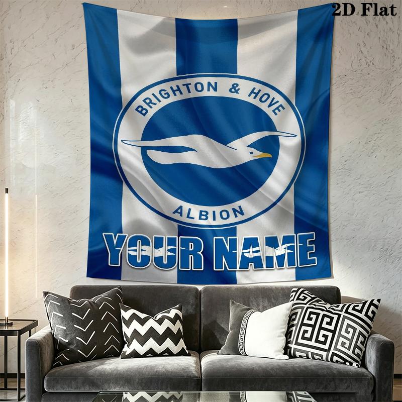 Custom Name Brighton&Hove Albion Wall Tapestry Aesthetic Wall Hanging Printed Fabric Blanket Decorative Tapestries for Bedroom Living Room Home Decor