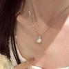 Nickel Silver-Plated Gold Round Pearl Pendant Necklace for Women, Elegant Clavicle Chain, Luxurious and Simple Design