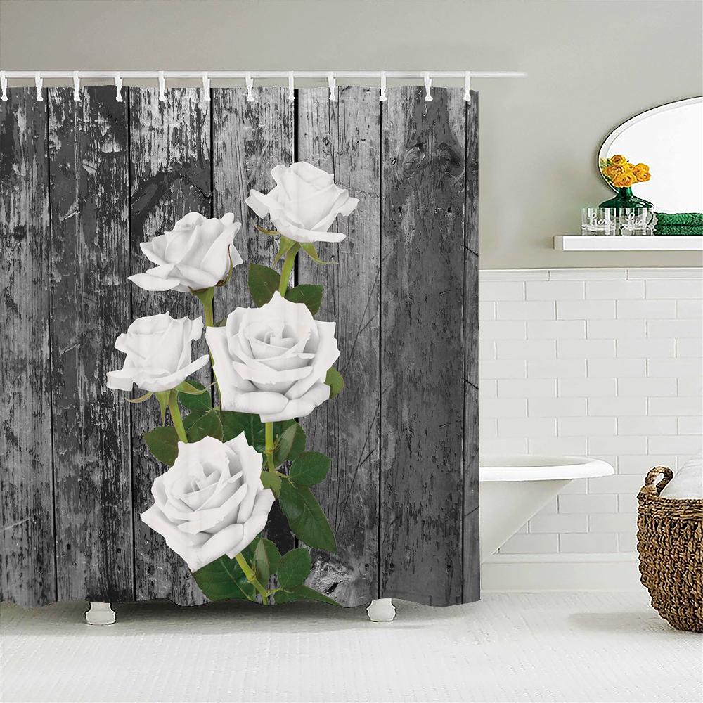 Red Rose Bath Curtain Waterproof Shower Curtains Polyester Flowers Romance Love Bath Screen Printed Curtain For Bathroom Decor