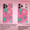 2DFlat electroplated tempered glass phone case,Pink Background with Teal,and Peach Flowers,suitable for iPhone 18 Pro Max 17 16 15 14 13 12 11