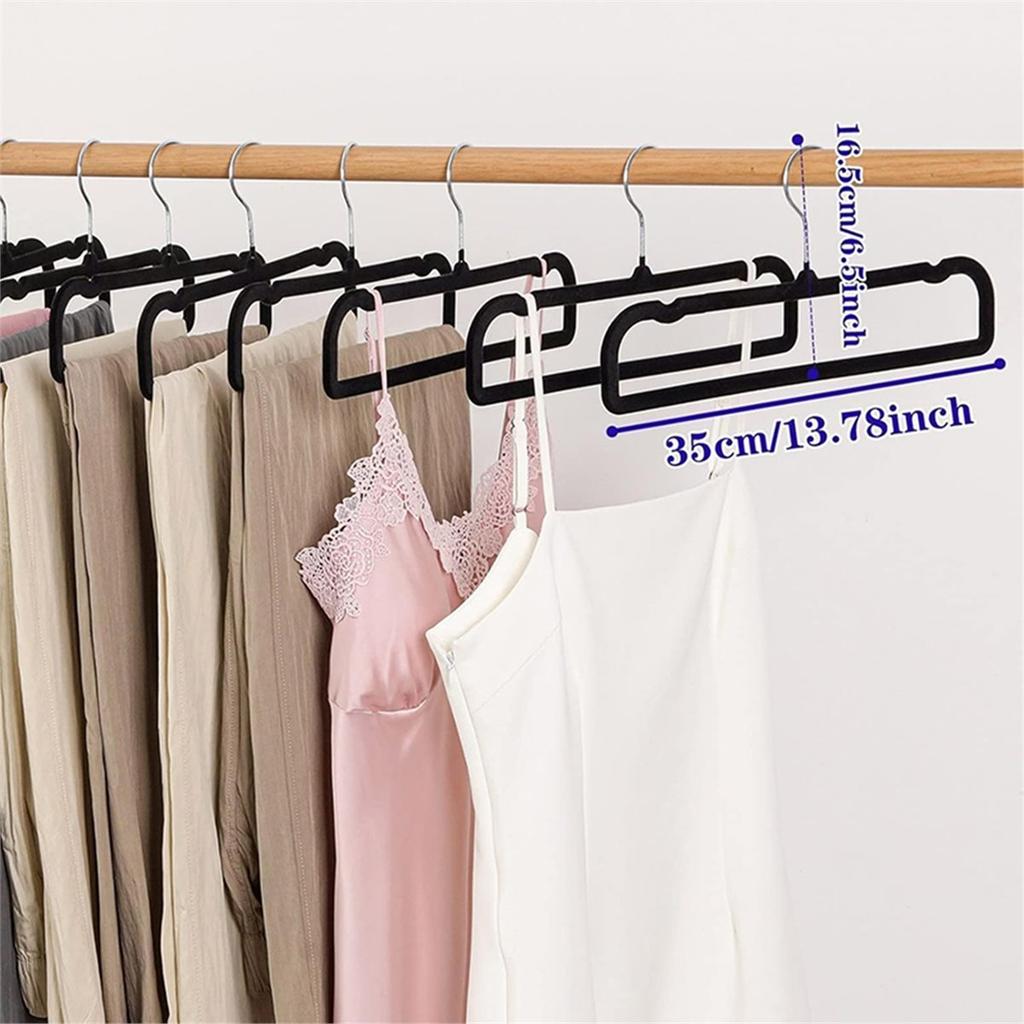 10CS Velvet Hangers Non Slip,Black Thin Space Saving Clothes Hanger for Closet Storage, Bra Jean Pants Organizer