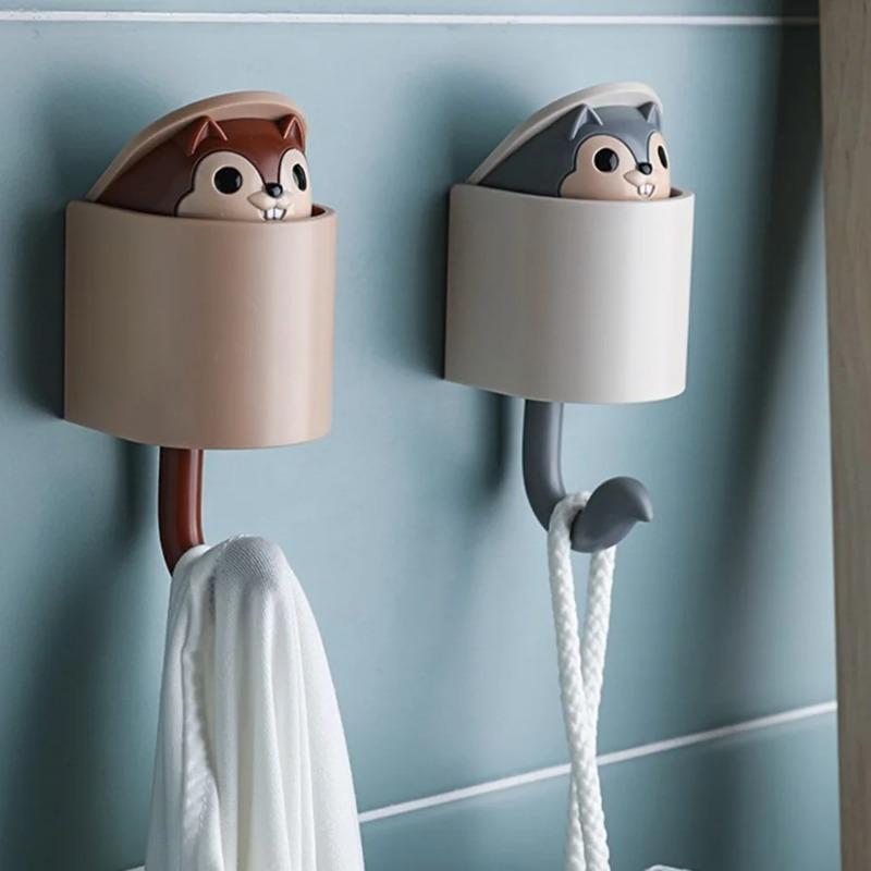 Creative Home Decor Cartoon Animal Squirrel Head Hiding Storage Bathroom Kitchen Hanging Hook Pasting Wall Hooks