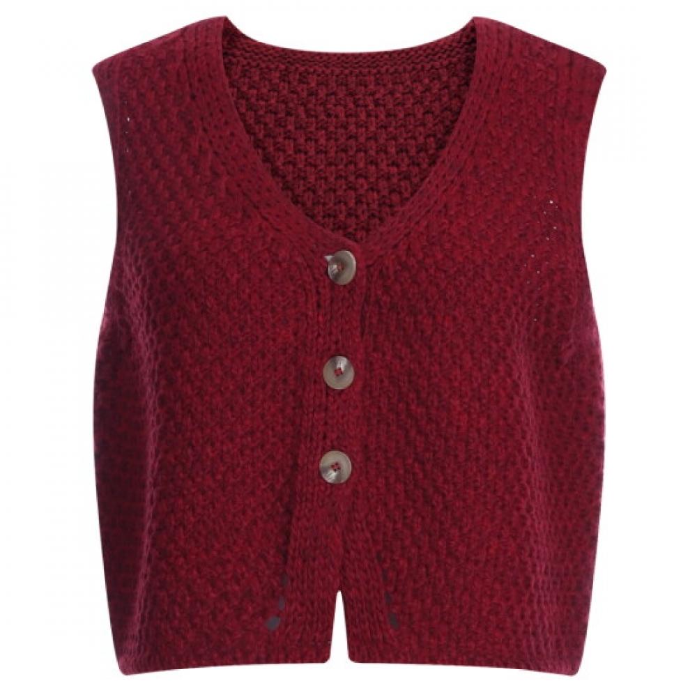 Shop Women S 6 Color Cropped Button Stretch Knit veSt Red Bom wvS 20784