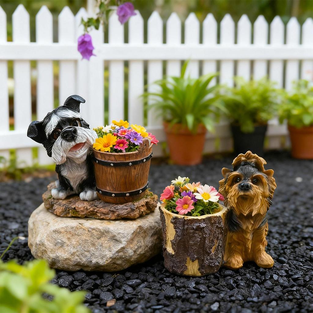 Cute Dog Resin Flower Pot Puppy Garden Statue with Flower Pot Bucket flowerpot Plant Pots Indoor for Desktop Windowsill