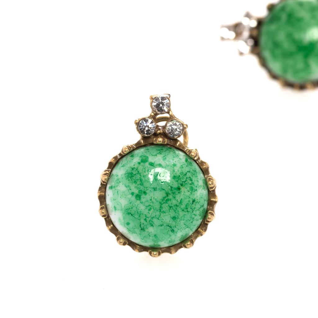 Vintage Vintage Classic Inlaid Green Natural Stone Oval Earrings Versatile Do Old Women'S Stud Earrings Silver Needle