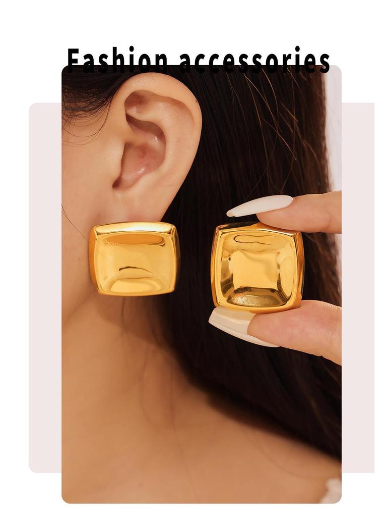 Kolczyki vintage geometryczne kwadratowe wklęsłe platerowane 18-karatowym złotem ze stali tytanowej