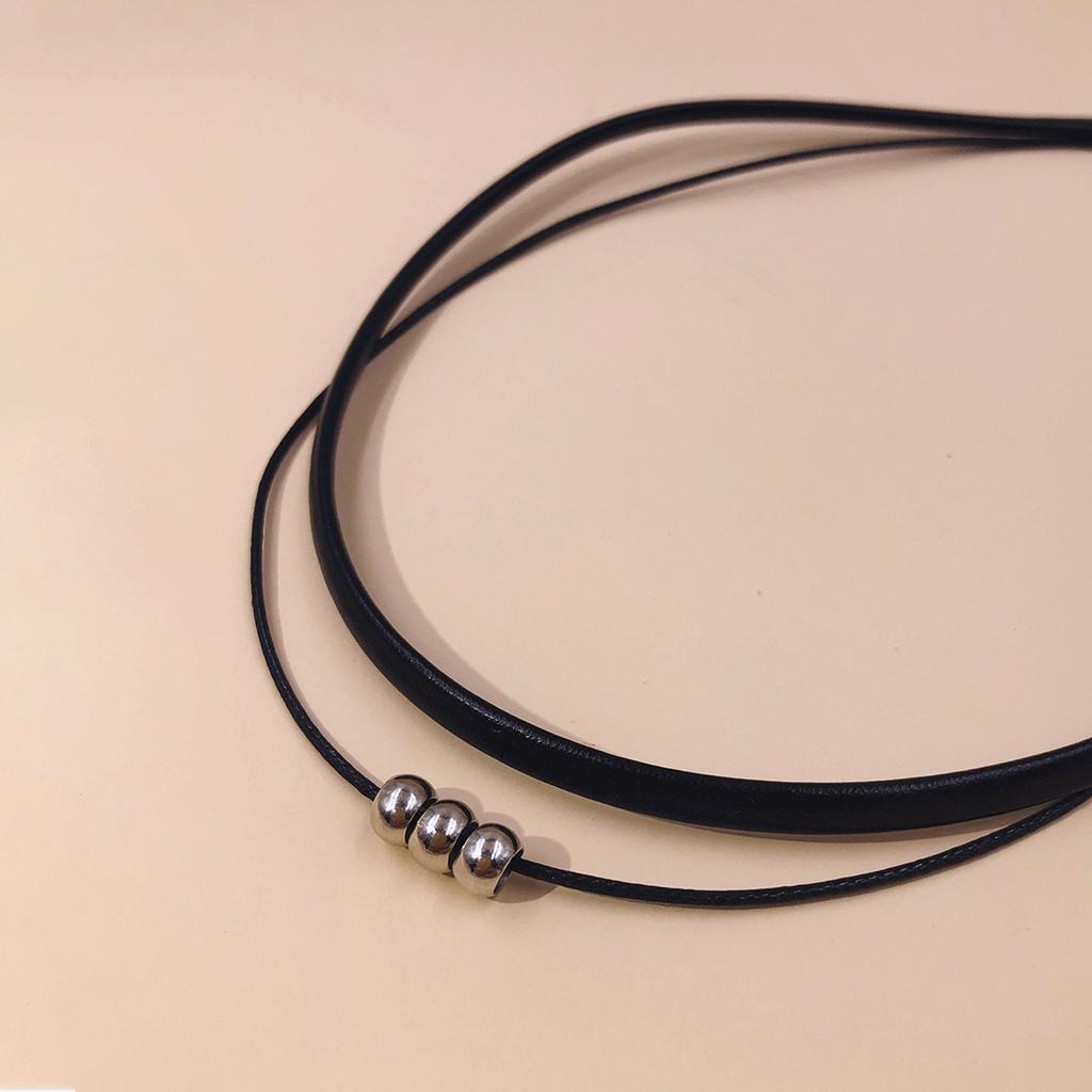 Personalized Minimalist Cortical Wax Rope Silver Beaded, Neck Chain, Double Necklace Collar
