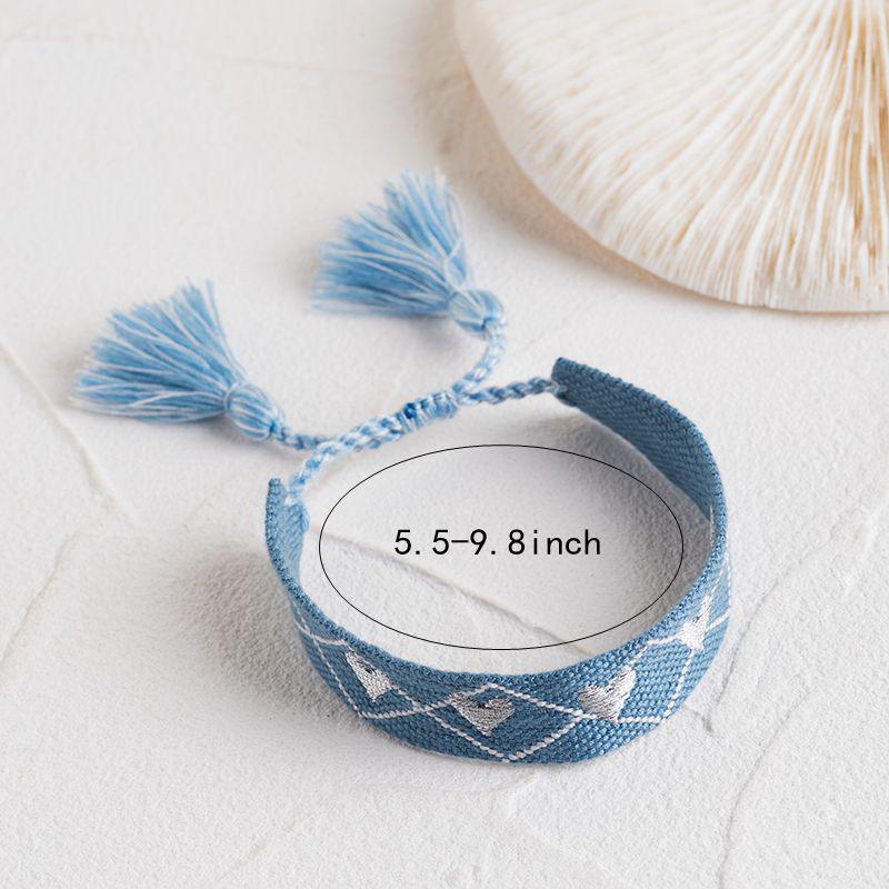 Embroidered Love Heart Woven Bracelet with Tassel